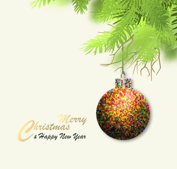 Diseño Navideño Bola Navidad Colorida Abstracta Colgando Ramas Abeto Texto — Foto de Stock