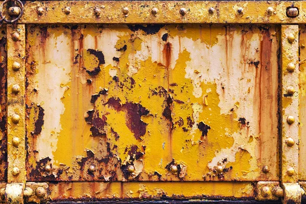 Panel Fondo Acero Grunge Oxidado Con Textura Pintura Apenada Remaches —  Fotos de Stock