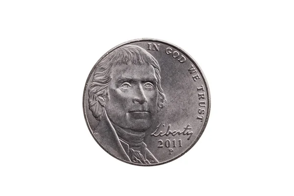 Usa Half Dime Nickel Coin Cents Portrait Image Thomas Jefferson — Stock Photo, Image
