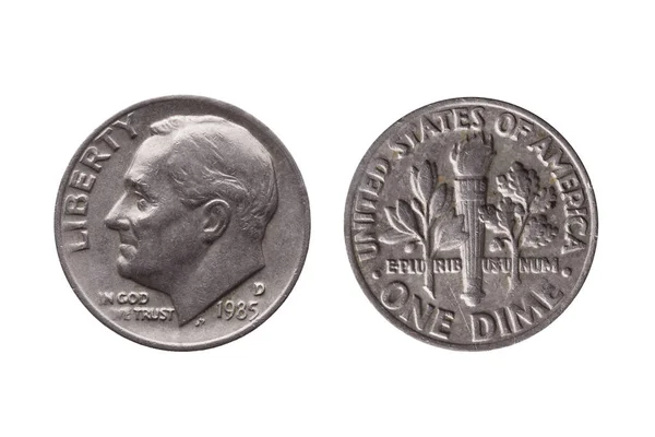 Dime Nickelmünze Cent Vorderseite Franklin Roosevelt Reverse Olivenzweig Fackel Eichenzweig — Stockfoto