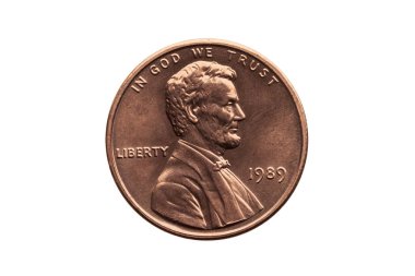 ABD bir kuruş kuruş para Abraham Lincoln'ün bir portre resim ile kesip ve beyaz bir arka plan üzerinde izole