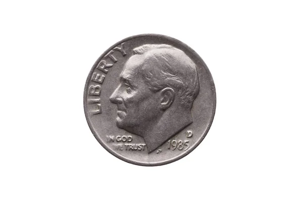 美国硬币 与画像富兰克林罗斯福剪出和孤立的白色背景 — 图库照片