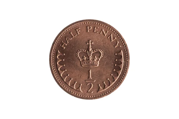 Halfpenny Монету Англії Великобританії Зворотний Корону Вирізати Ізольовані Білому Фоні — стокове фото