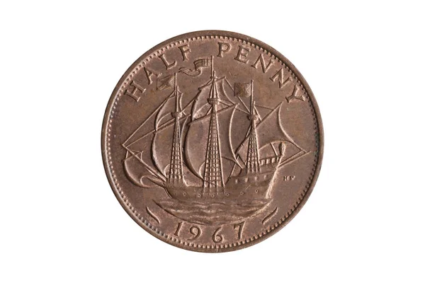 Alte Prädezimale Halb Groschen Münze Von England Rückseite Goldene Hinterschiff — Stockfoto