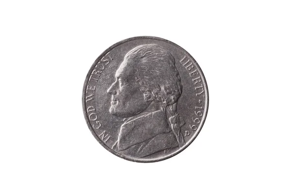 美国半美分镍硬币 日期1999与托马斯杰斐逊的肖像图像切出和查出的白色背景 — 图库照片