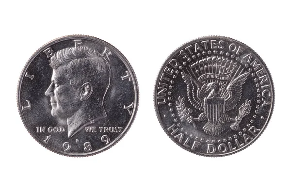 Amerikanische Halb Dollar Nickelmünze Cent Aus Dem Jahr 1989 Mit — Stockfoto