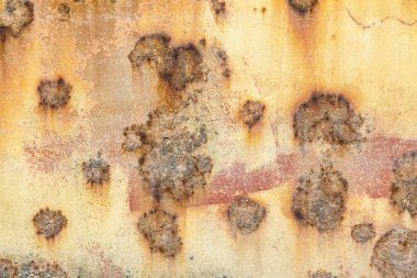 Paslanmış çelik metal kaplama, paslı kabuklu, kabarcıklı boya.