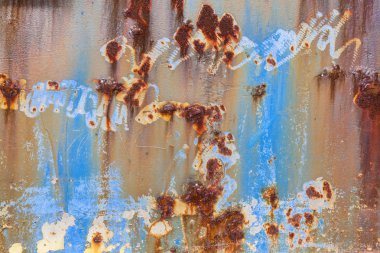 Paslanmış çelik metal kaplama, paslı kabuklu, kabarcıklı boya.