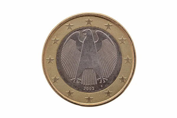 Németország 2002 Egyeurós Érméjének Hátoldala Amely Fehér Alapon Kivágott Elszigetelt — Stock Fotó