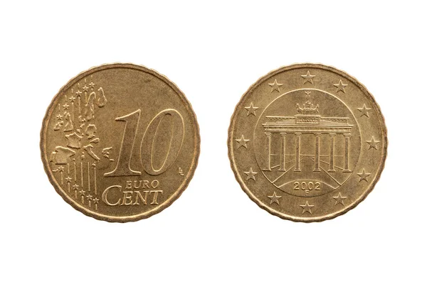 Németország 2002 Tízcentes Érméje Amely Berlini Brandenburgi Kaput Ábrázolja Hátulról — Stock Fotó