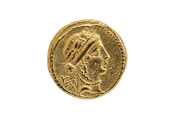 Roman Aureus Złota Moneta Replika Juliusza Cezara Prawdopodobną Głową Bogini — Zdjęcie stockowe