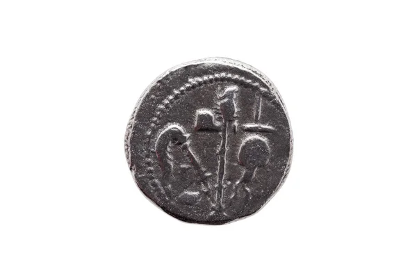 Αργυρό Νόμισμα Ρωμαϊκού Δηναρίου Αντίγραφο Του Ρωμαίου Αυτοκράτορα Ιουλίου Καίσαρα — Φωτογραφία Αρχείου