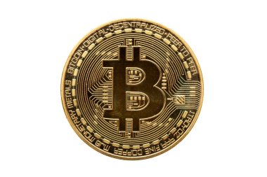 Altın Bitcoin şifreleme para para para para birimi para kesilir ve beyaz arka planda izole