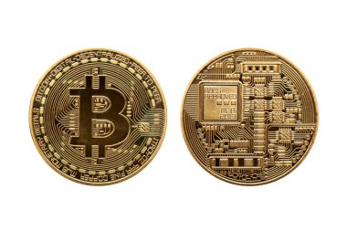 Altın Bitcoin şifreleme para para para para birimi para kesilir ve beyaz arka planda izole