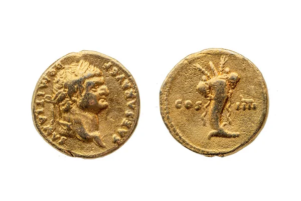 Romerska Guld Aureus Replika Mynt Omvänd Romerska Kejsaren Domitian Porträtt — Stockfoto