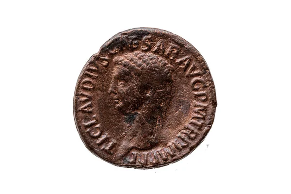 Roman Mint Replica Érme Római Császár Claudius Obverz Elszigetelt Fehér — Stock Fotó