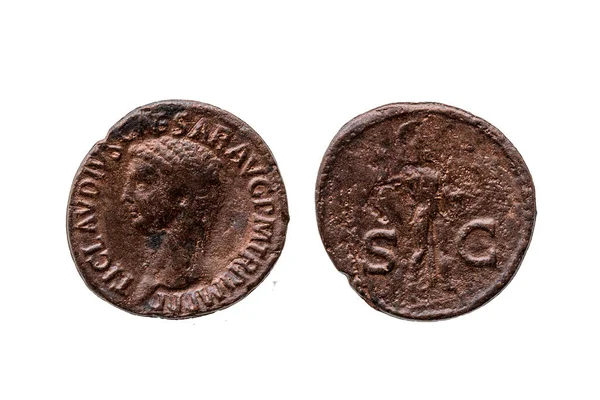 Roman Jako Repliki Monety Rzymskiego Cesarza Klaudiusza Pne Awersu Odwrotnie — Zdjęcie stockowe