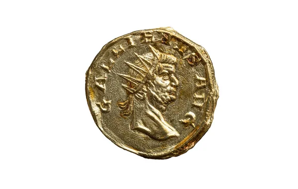 Rzymskie Złoto Aureus Repliki Monety Awers Rzymskiego Cesarza Gallienus 253Ad — Zdjęcie stockowe