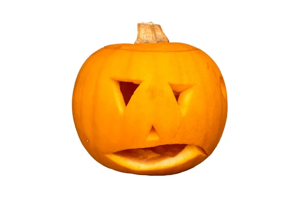 Halloween Jack Lantaarn Pompoen Uitgesneden Geïsoleerd Een Witte Achtergrond — Stockfoto