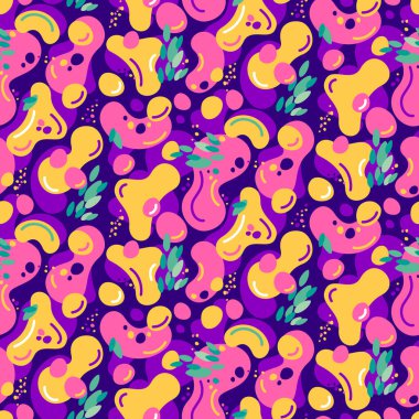 Renkli sıvı renkli eğlence baloncukları. Kusursuz vektör deseni.