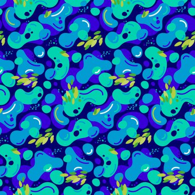 Renkli sıvı renkli eğlence baloncukları. Kusursuz vektör deseni.