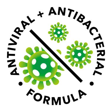 Antiviral ve antibakteriyel formül vektör ikonu. Coronavirus 2019 dur işaretleri, sağlık koruma etiketleri