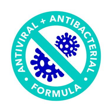 Antiviral ve antibakteriyel formül vektör ikonu. Coronavirus 2019 dur işaretleri, sağlık koruma etiketleri