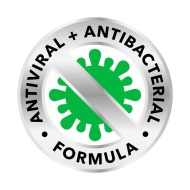 Antiviral ve antibakteriyel formül vektör ikonu. Coronavirus 2019 dur işaretleri, sağlık koruma etiketleri