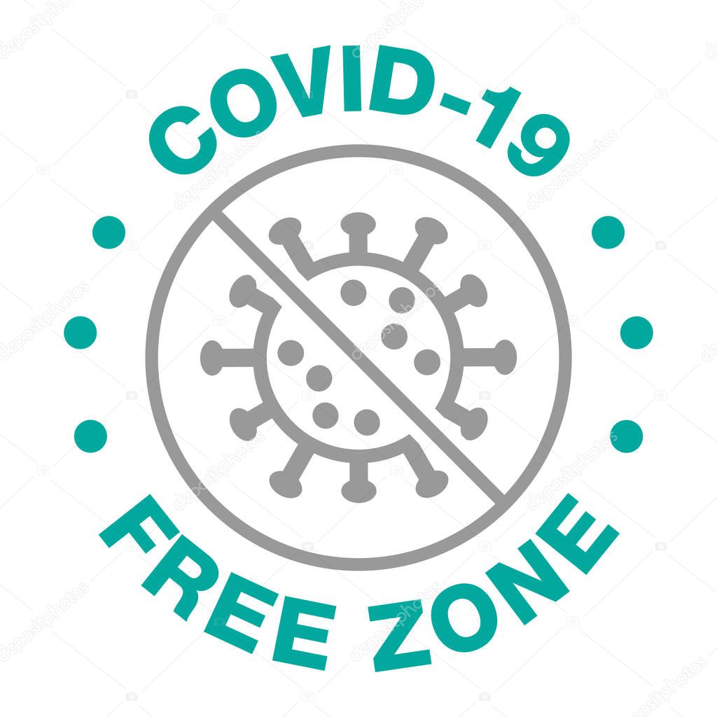 Disinfected area vector round sticker label sign. Area free from coronavirus COVID-19.
