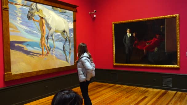 Madrid Espanha Março 2018 Visitantes Desconhecidos Consideram Fotos Museu Casa — Vídeo de Stock