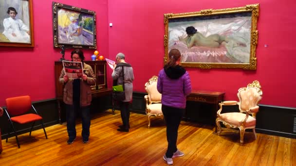 マドリード スペイン 2018年3月27日 未知の訪問者は ソローヤの家の博物館で写真を検討 — ストック動画