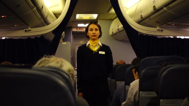 Kiew Ukraine März 2018 Internationaler Flughafen Boryspil Die Stewardess Hält — Stockvideo