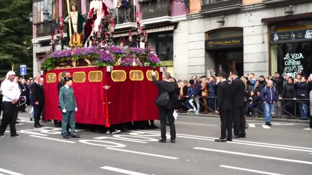 Madrid Deki Kutsal Hafta Kutlamaları Almudena Katedrali Nde Palmiye Ağaçları — Stok video