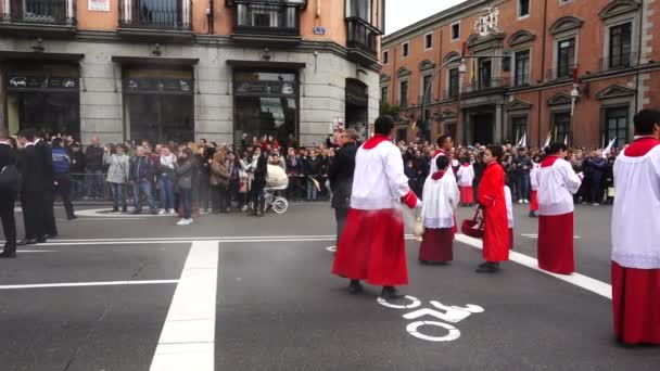 Madrid Deki Kutsal Hafta Kutlamaları Almudena Katedrali Nde Palmiye Ağaçları — Stok video