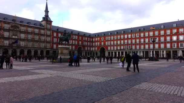 Madrid Spagna Marzo 2018 Turisti Plaza Mayor Timelapse — Video Stock