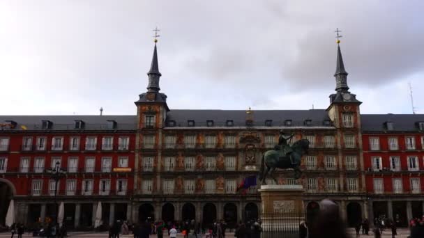 Мадрид Испания Марта 2018 Года Туристы Площади Plaza Mayor Timelapse — стоковое видео