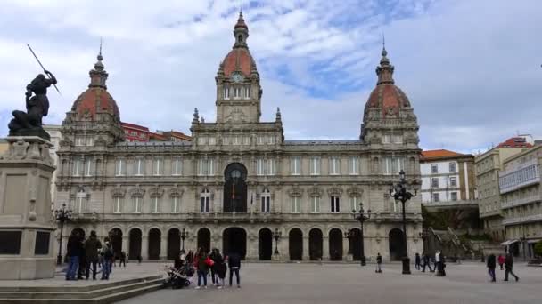 Coruna Spain April 2018 Невідомі Люди Плаза Марія Піта — стокове відео