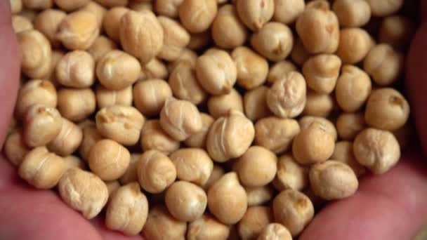 Fermier Prend Les Mains Des Pois Chiches Sac Mouvement Lent — Video