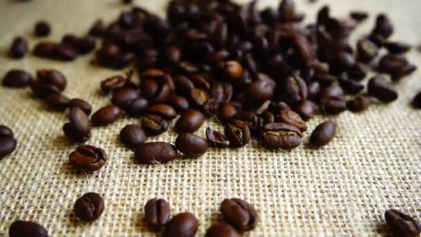 コーヒー豆は袋に落ちる スローモーション — ストック動画