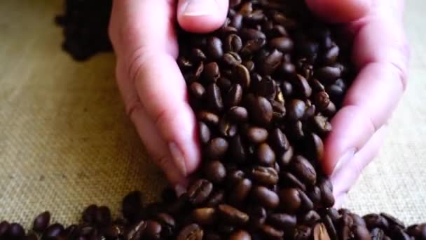 Kaffebönor Säcken Långsamma Rörelser — Stockvideo