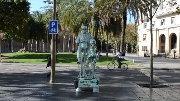 Menschliche Statue Barcelona Spanien — Stockvideo