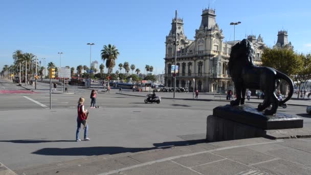 Barcelona Area Portal Pau Πύλη Ειρήνης Columbus Μνημείο Είναι Βρίσκεται — Αρχείο Βίντεο