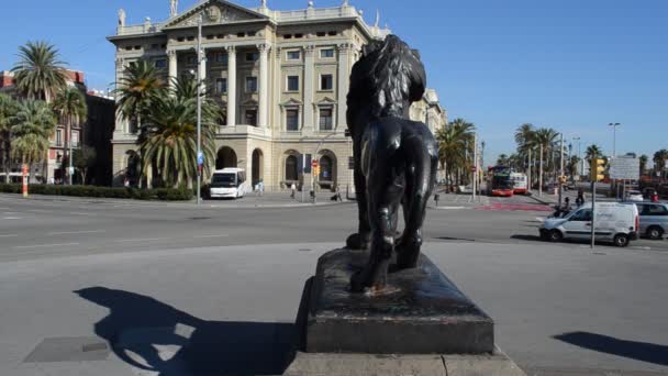 Área Barcelona Portal Pau Monumento Colón Está Encuentra Final Rambla — Vídeos de Stock