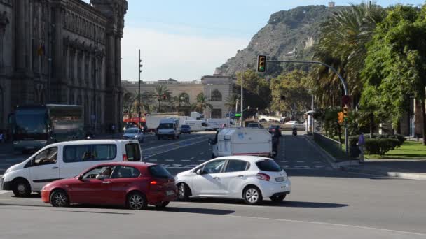 Barcelona Area Portal Pau Brána Míru Památník Columbus Nachází Konci — Stock video