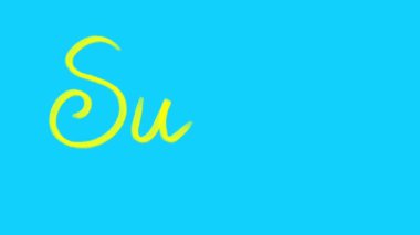 Mavi arka planda yaz yazıları. Deniz ve güneşin çizimi..