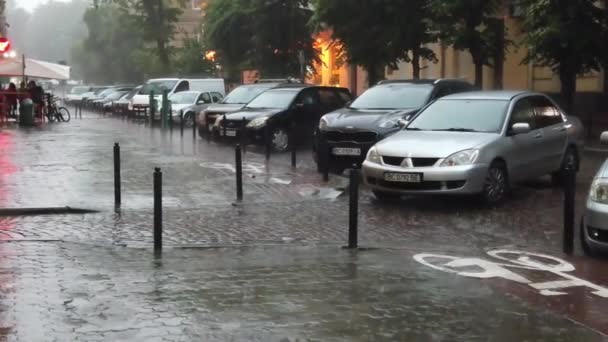Lviv Ukraine Haziran 2020 Yağmur Sırasında Şehrin Caddesi — Stok video