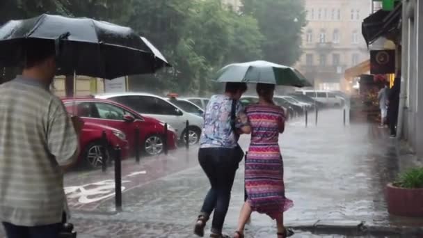 雨の中街の通り — ストック動画