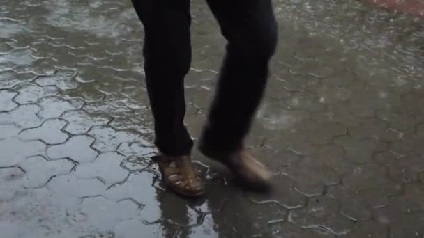 Şehirde Yağmur Yağıyor Kaldırıma Yağmur Damlaları Düşüyor — Stok video