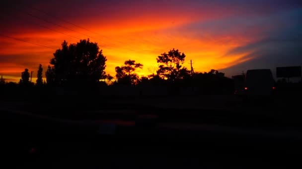 Movimiento Del Coche Contra Fondo Puesta Sol Cielo — Vídeos de Stock