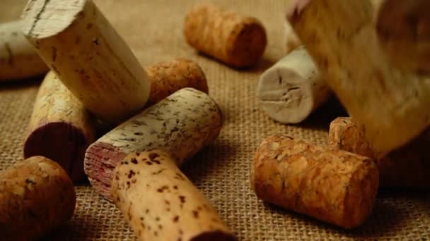 Bouchons Vin Tombant Des Bouteilles Vin Sur Sac Mouvement Lent — Video